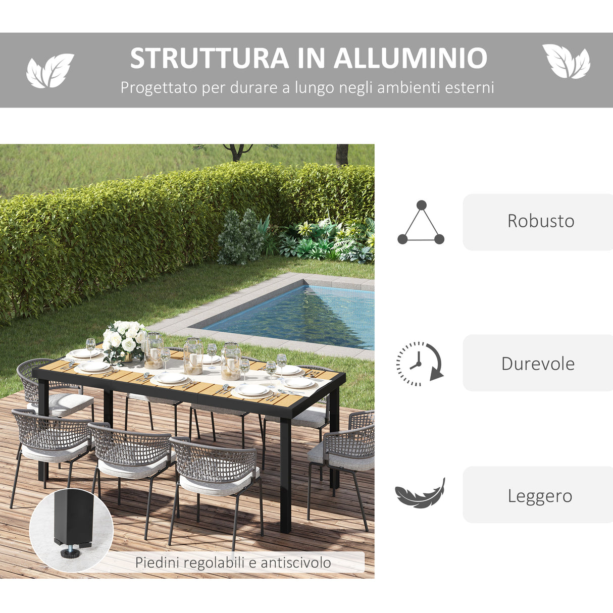 easycomfort easycomfort tavolo da giardino per 8 persone in alluminio e plastica nero