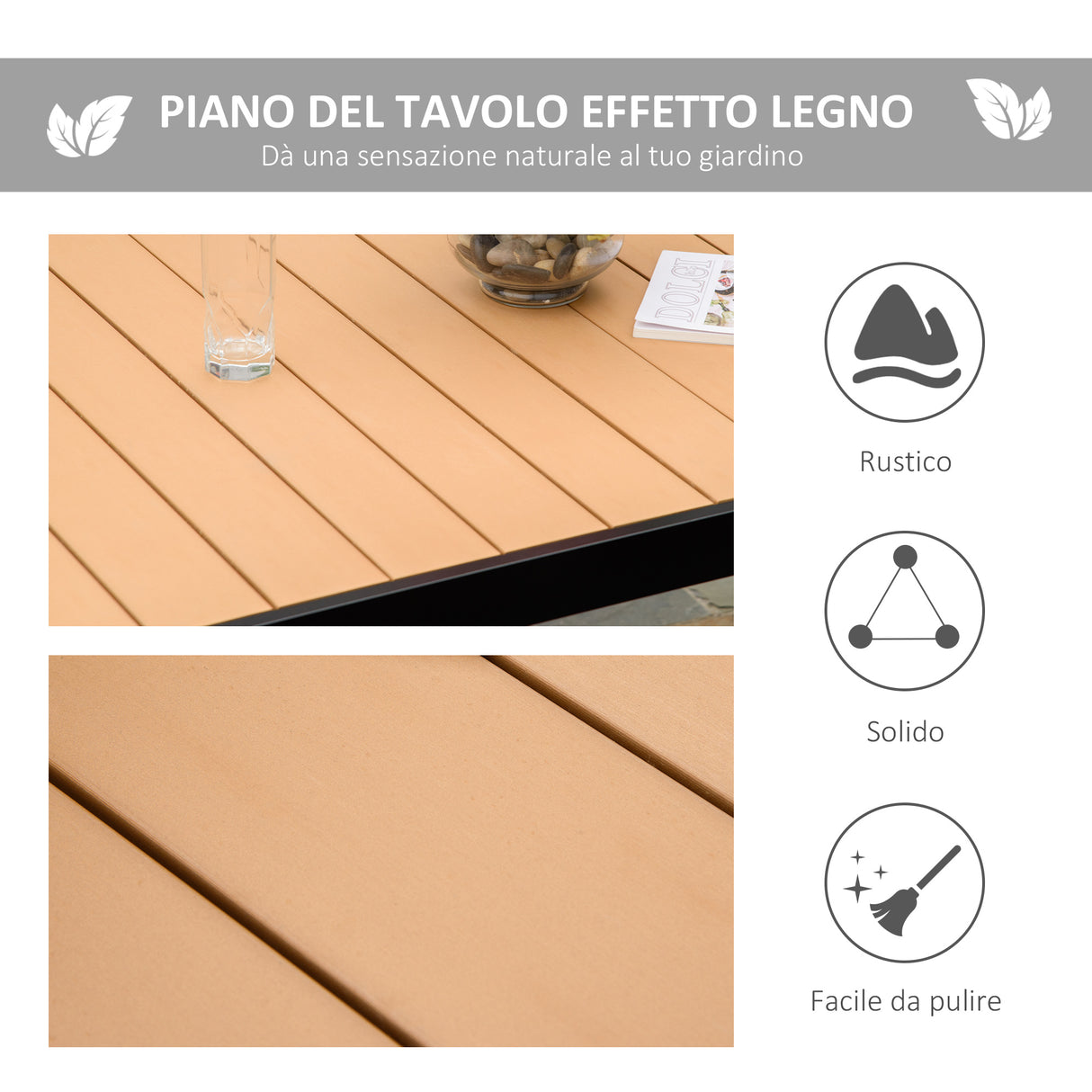 easycomfort easycomfort tavolo da giardino per 6 persone in alluminio e plastica nero e color legno