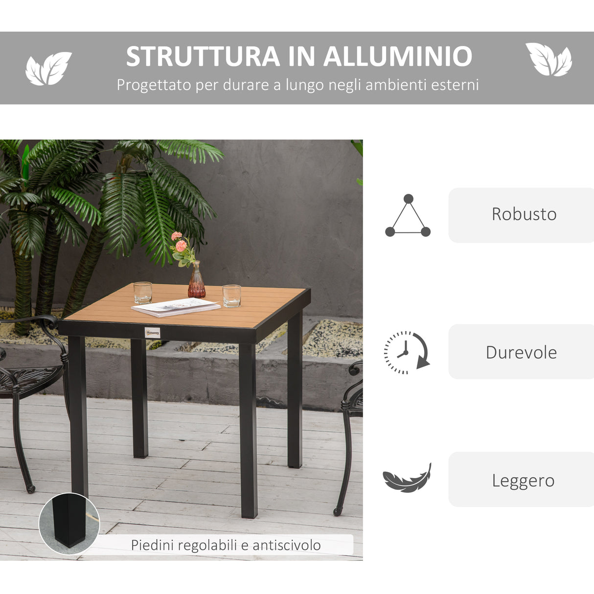 easycomfort easycomfort tavolo da giardino per 4 persone in alluminio e plastica nero e color legno