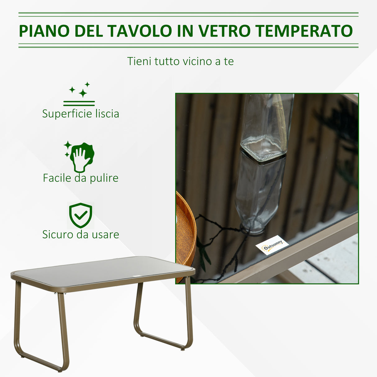 easycomfort easycomfort set mobili da giardino 4 pezzi salotto da esterno con 2 sedie 1 divanetto e 1 tavolino da caffe in metallo e texteline kaki