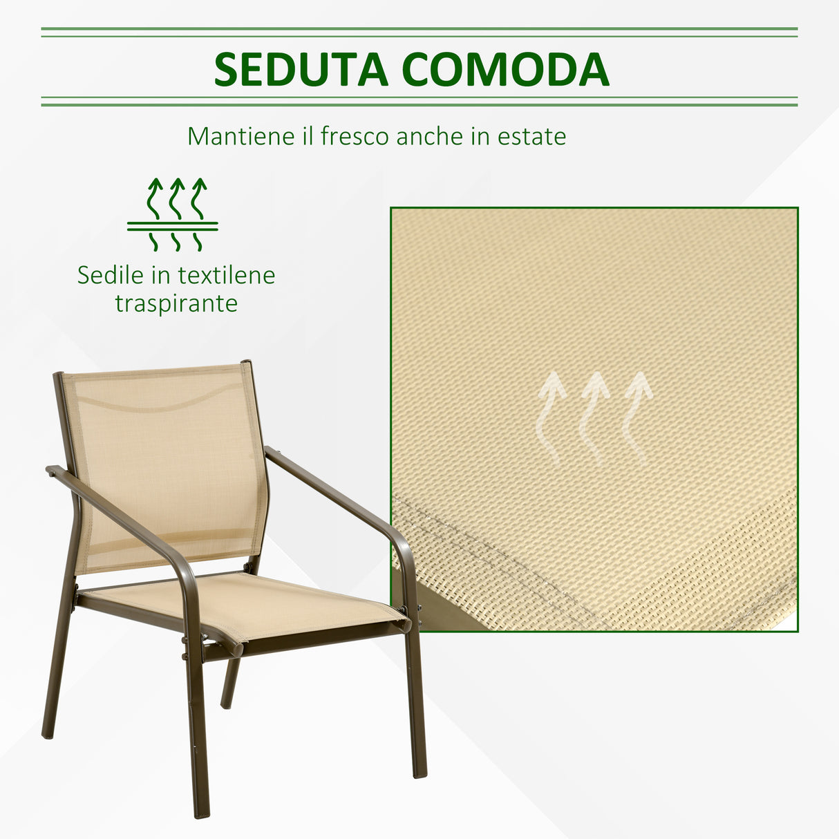 easycomfort easycomfort set mobili da giardino 4 pezzi salotto da esterno con 2 sedie 1 divanetto e 1 tavolino da caffe in metallo e texteline kaki