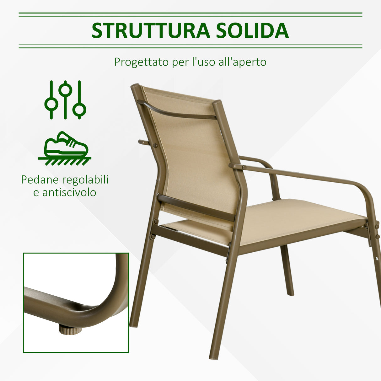 easycomfort easycomfort set mobili da giardino 4 pezzi salotto da esterno con 2 sedie 1 divanetto e 1 tavolino da caffe in metallo e texteline kaki