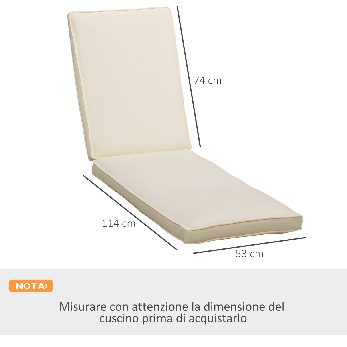 easycomfort easycomfort cuscino per lettino prendisole con rivestimento poliestere sfoderabile 188x53x8cm bianco crema
