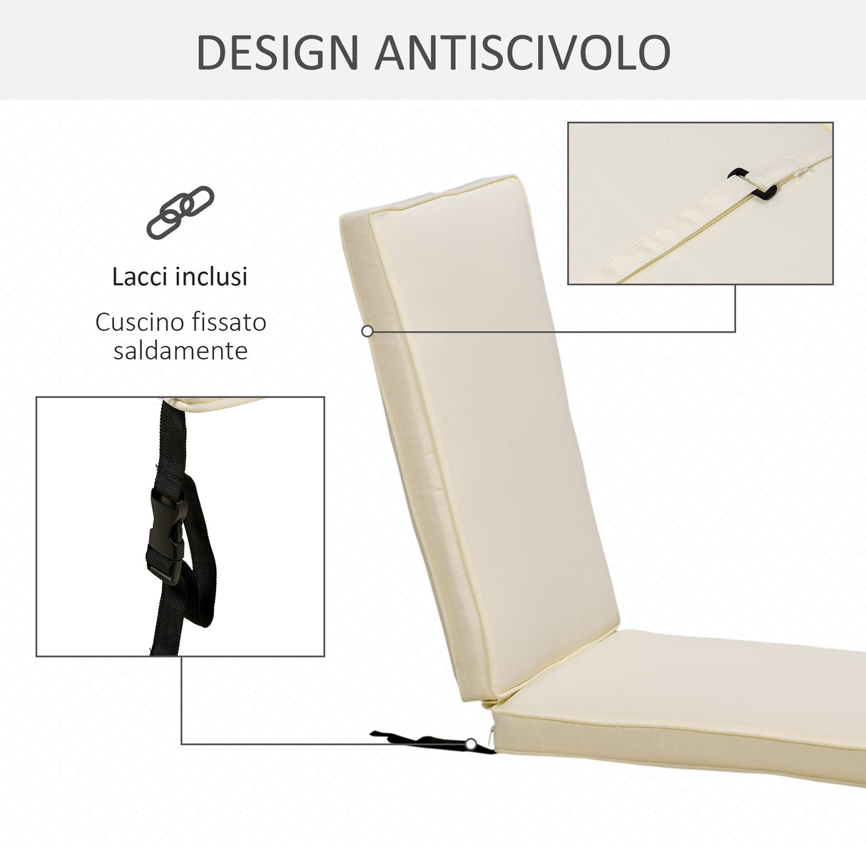easycomfort easycomfort cuscino per lettino prendisole con rivestimento poliestere sfoderabile 188x53x8cm bianco crema