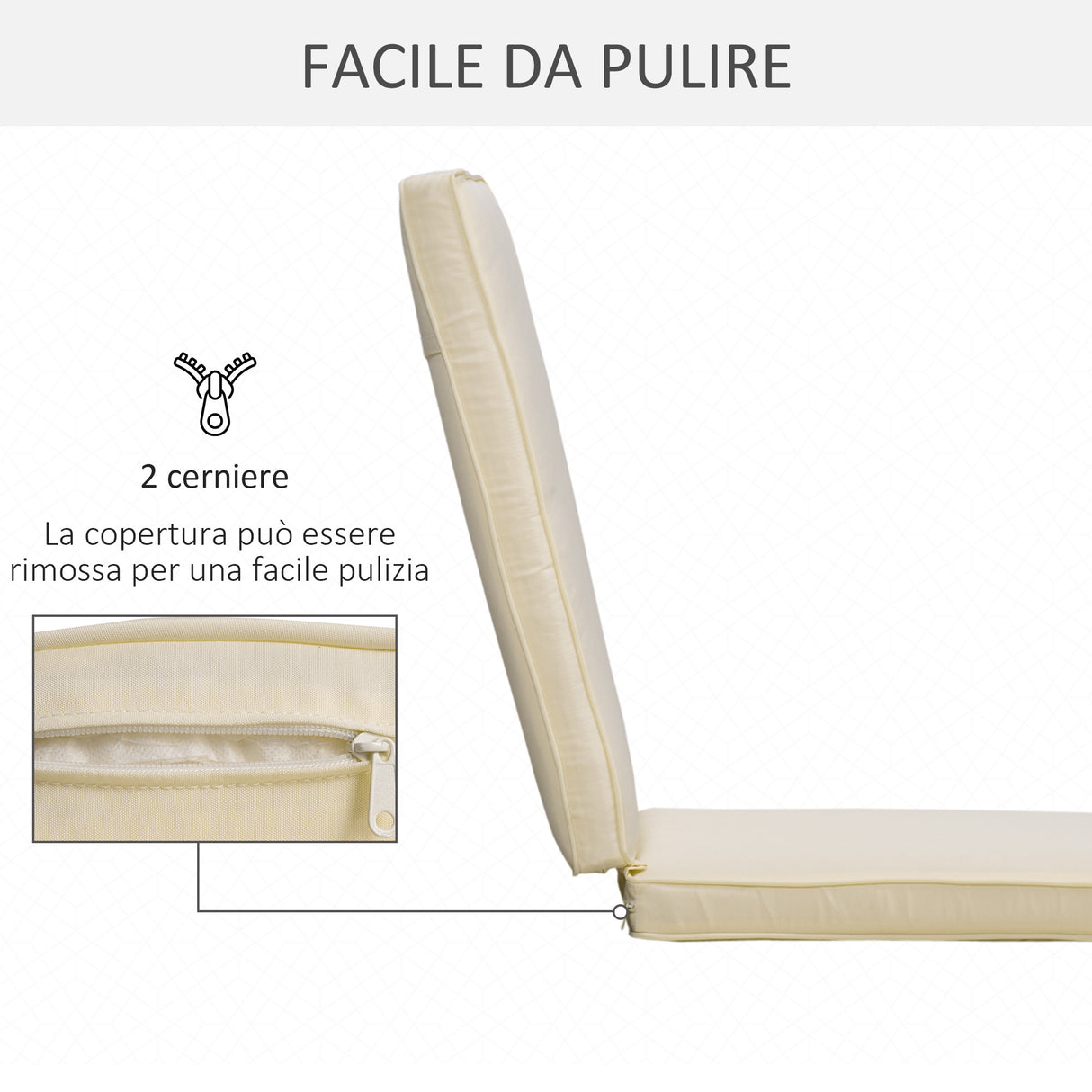 easycomfort easycomfort cuscino per lettino prendisole con rivestimento poliestere sfoderabile 188x53x8cm bianco crema