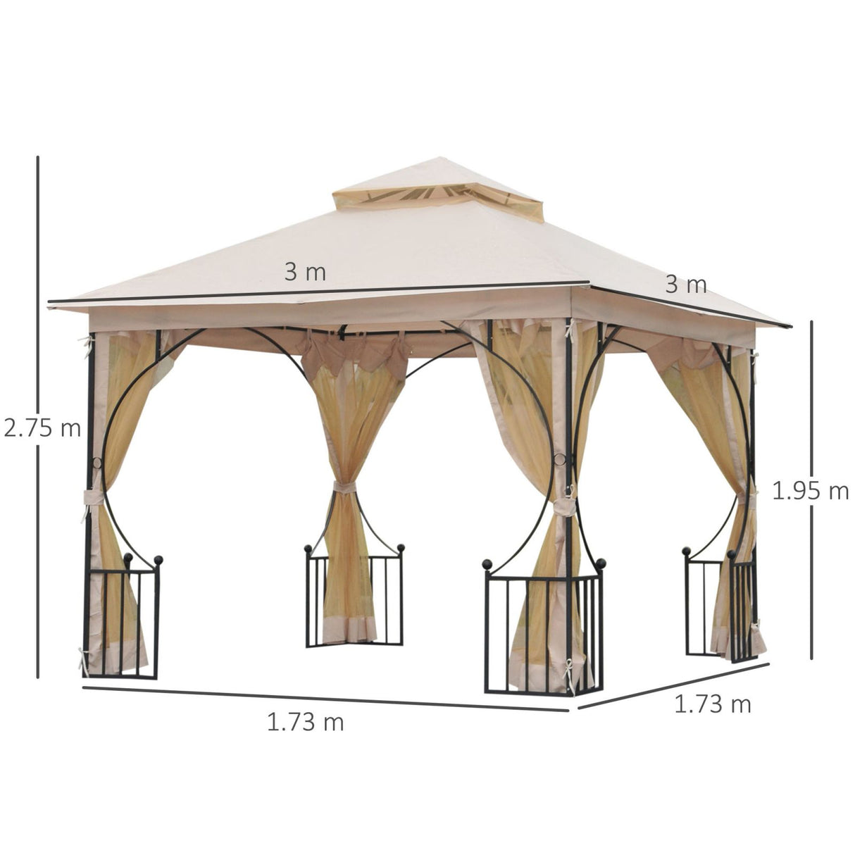 easycomfort easycomfort gazebo da giardino 3x3m in metallo con doppio tettuccio e pareti in poliestere beige ean 8055776913650