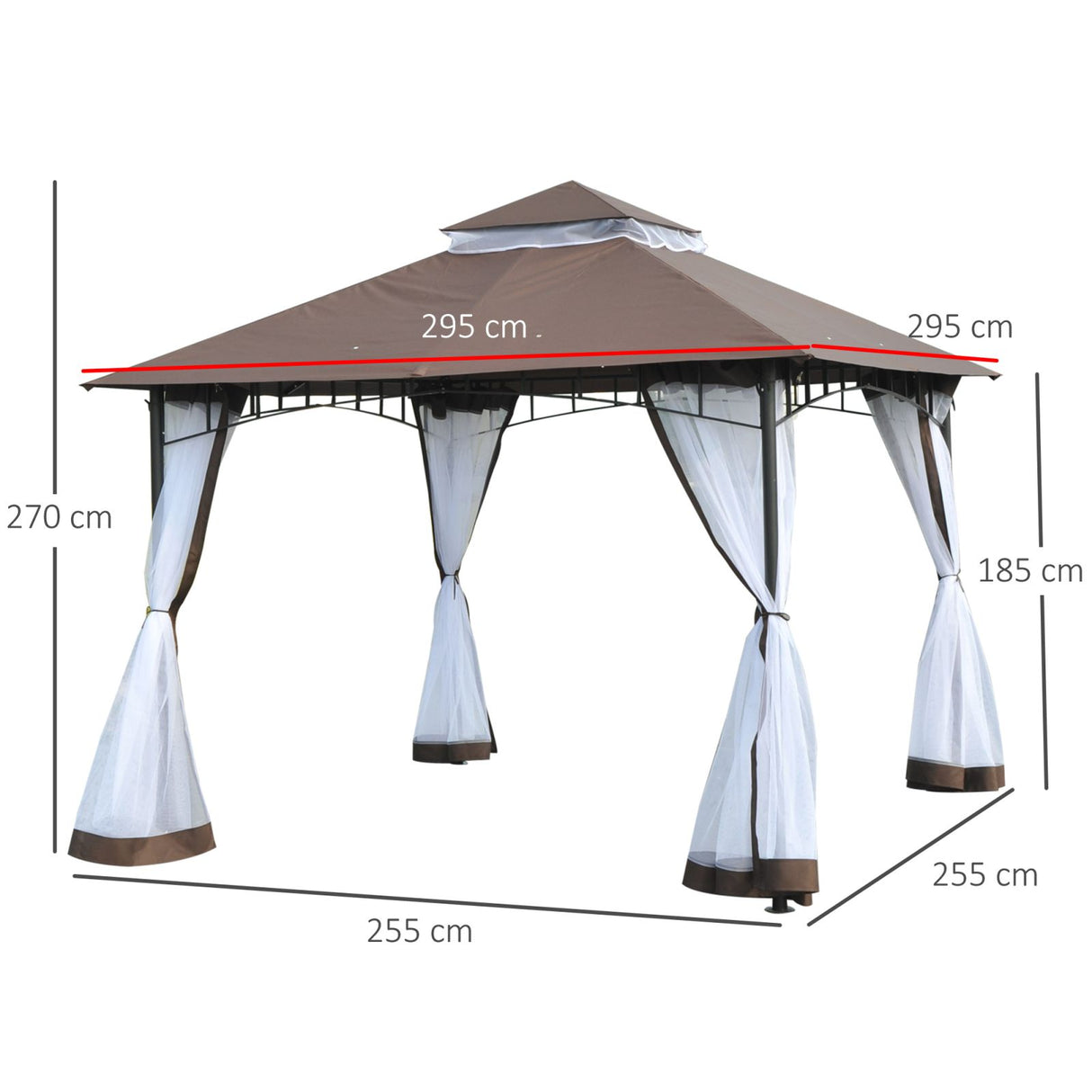 easycomfort easycomfort gazebo da giardino 3x3m con zanzariera tetto a 2 livelli in poliestere struttura in metallo marrone ean 8055776913209