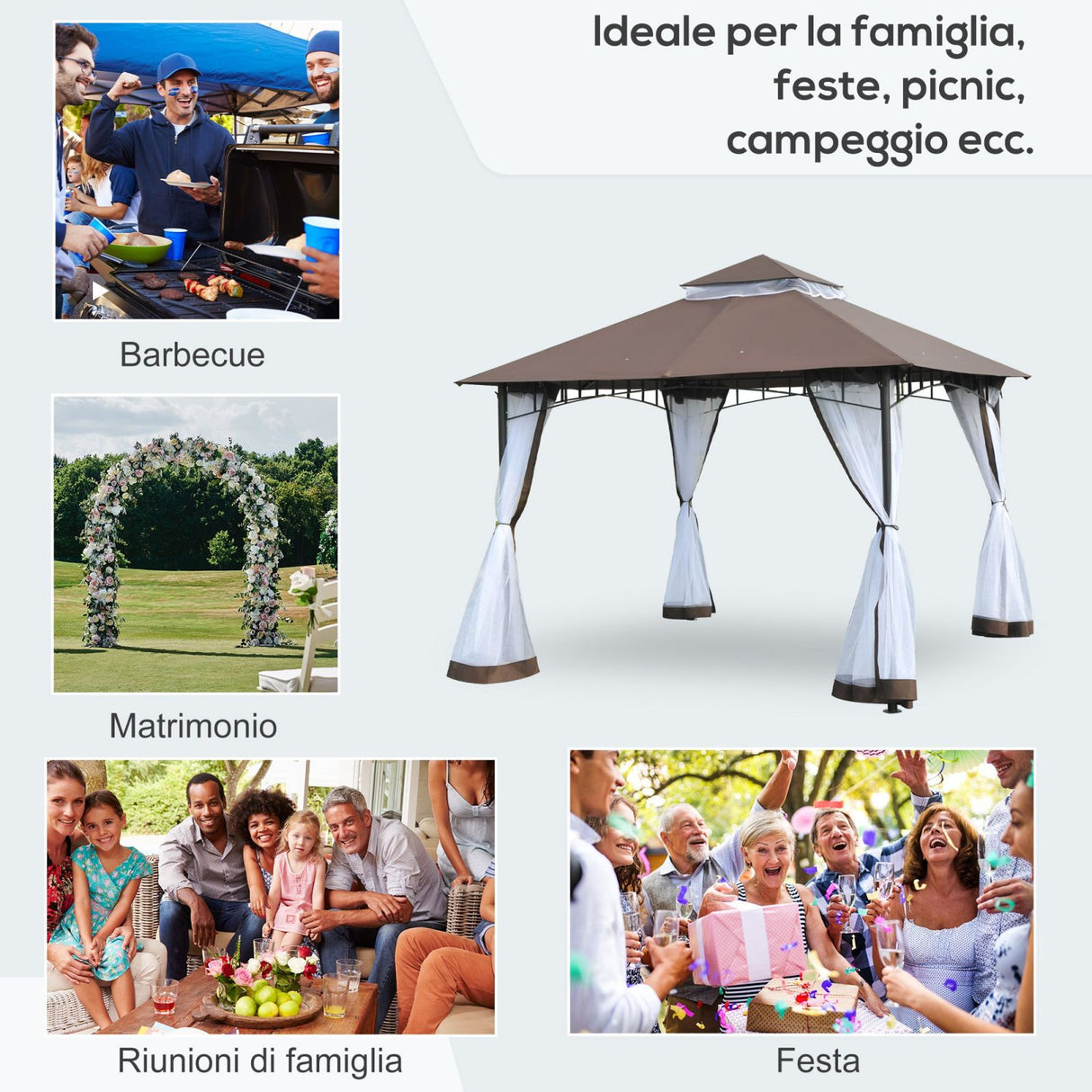 easycomfort easycomfort gazebo da giardino 3x3m con zanzariera tetto a 2 livelli in poliestere struttura in metallo marrone ean 8055776913209