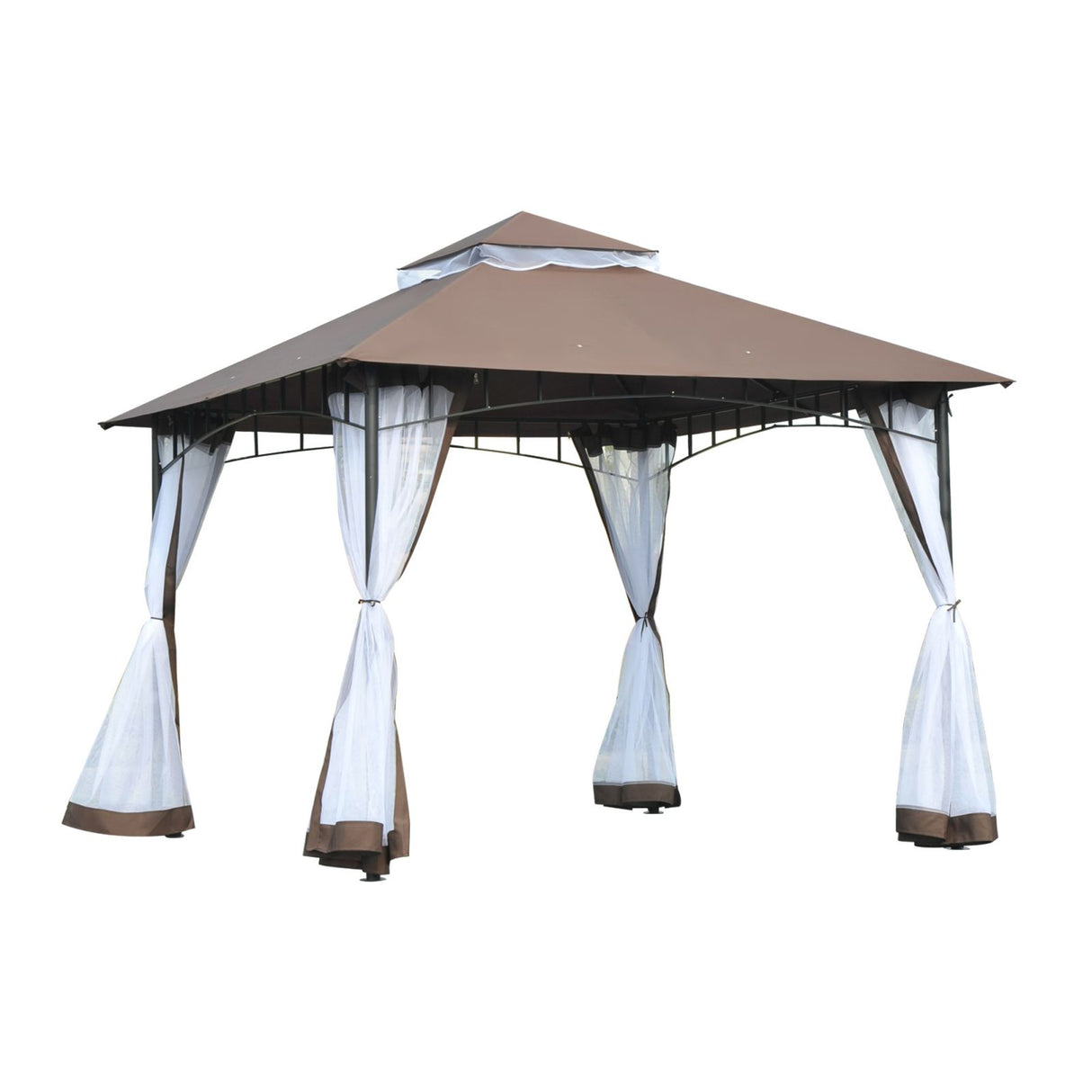 easycomfort easycomfort gazebo da giardino 3x3m con zanzariera tetto a 2 livelli in poliestere struttura in metallo marrone ean 8055776913209