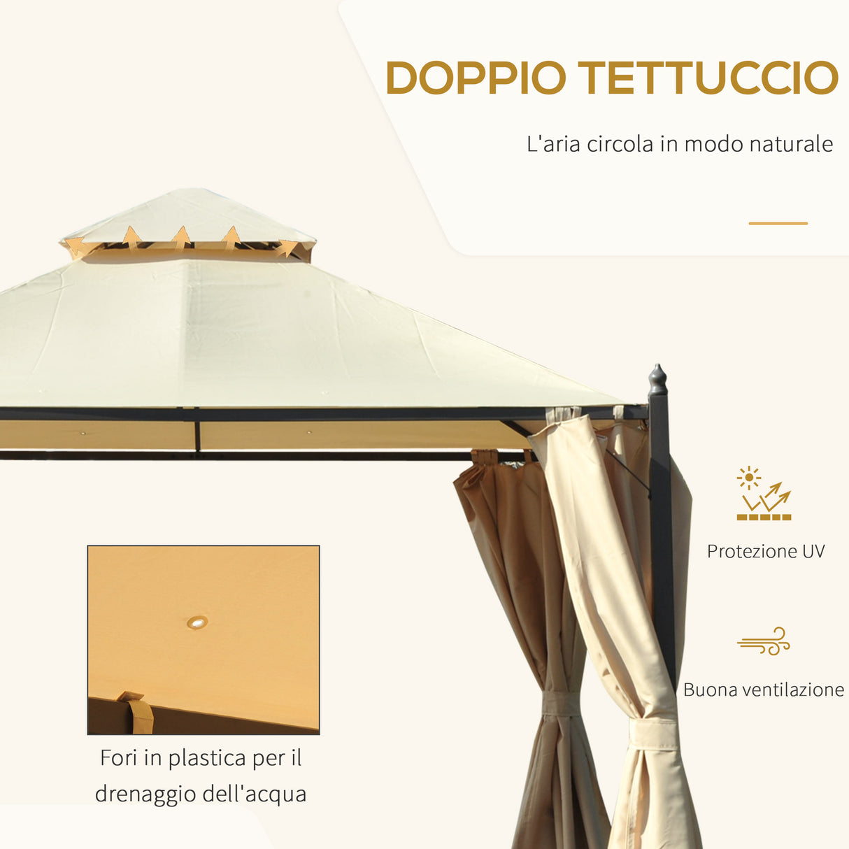 easycomfort easycomfort gazebo da giardino 3 x 3m con 4 tende laterali e doppio tetto beige