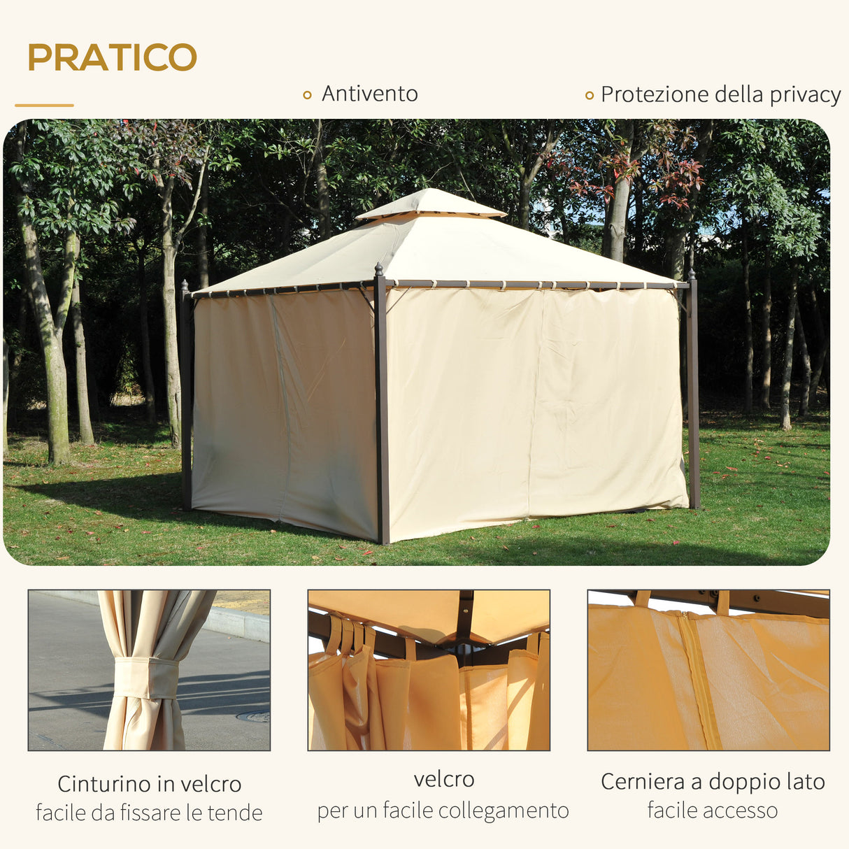 easycomfort easycomfort gazebo da giardino 3 x 3m con 4 tende laterali e doppio tetto beige