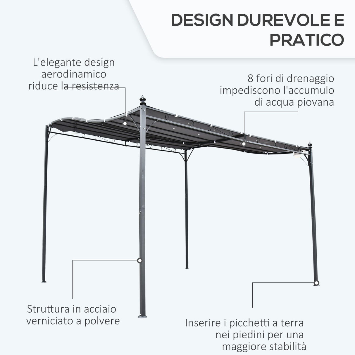 easycomfort easycomfort gazebo pergola 3x3m da esterno giardino o terrazzo con tenda grigia ean 8055776913544