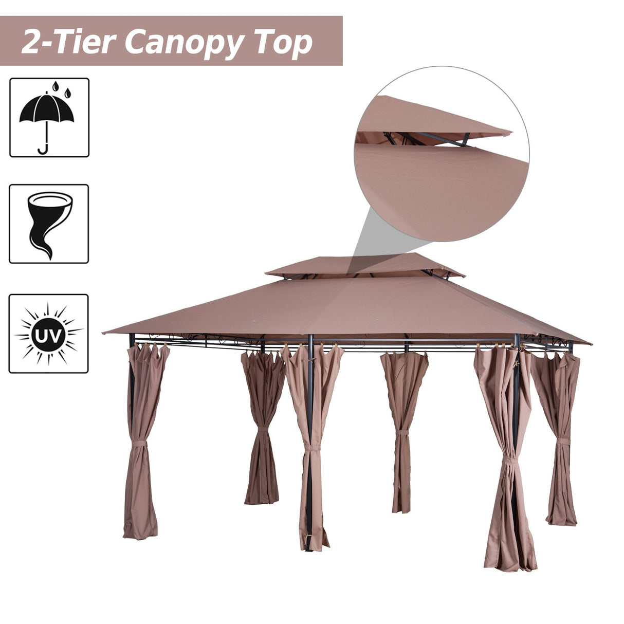 easycomfort easycomfort gazebo in acciaio con doppio tetto e tende impermeabili color cachi 4 x 3 m ean 8054144135335