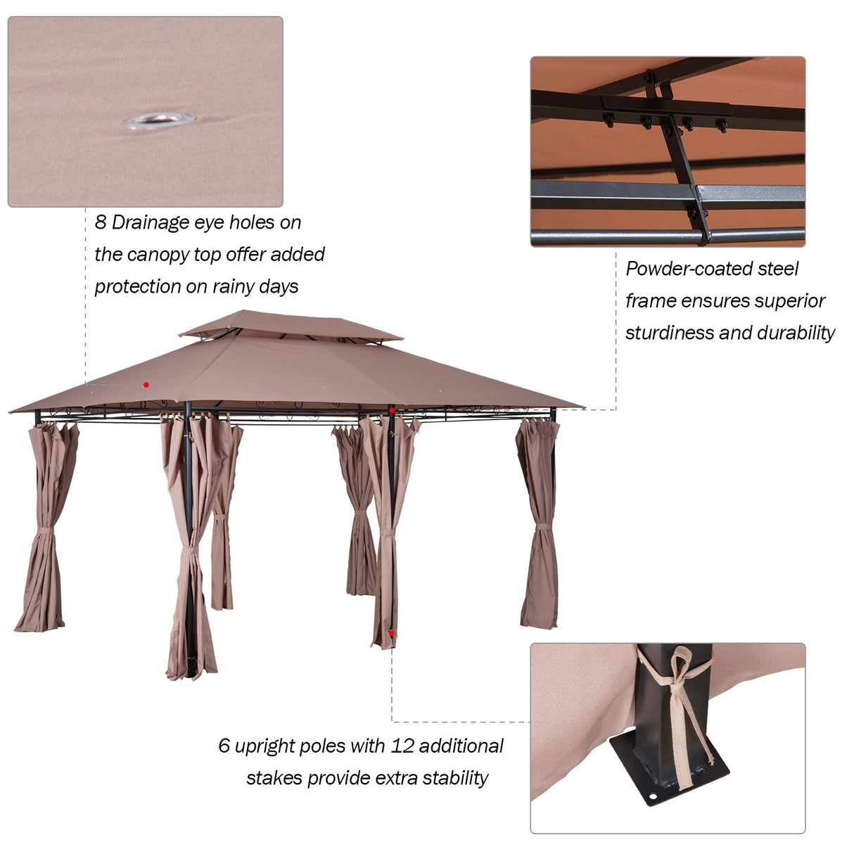 easycomfort easycomfort gazebo in acciaio con doppio tetto e tende impermeabili color cachi 4 x 3 m ean 8054144135335
