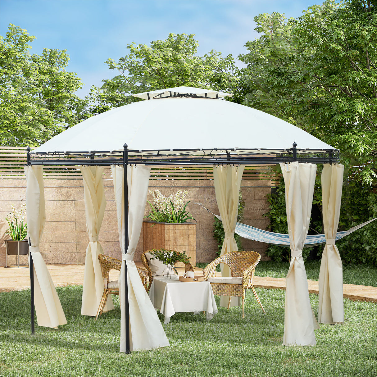 easycomfort easycomfort gazebo da giardino rotondo con doppio tettuccio cinghie e tende 3 5x2 8m bianco