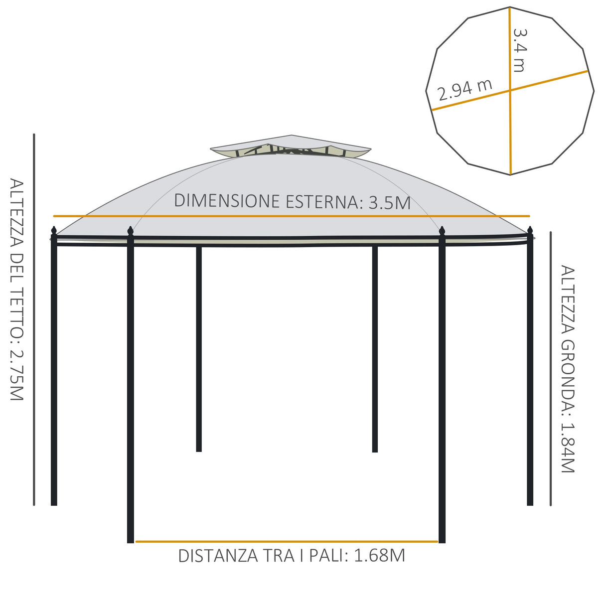 easycomfort easycomfort gazebo da giardino rotondo con doppio tettuccio cinghie e tende 3 5x2 8m bianco
