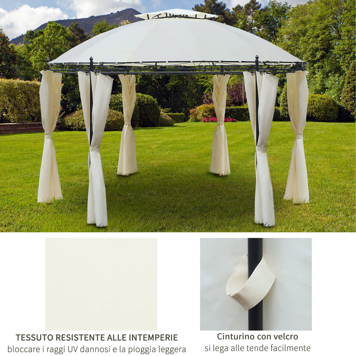 easycomfort easycomfort gazebo da giardino rotondo con doppio tettuccio cinghie e tende 3 5x2 8m bianco