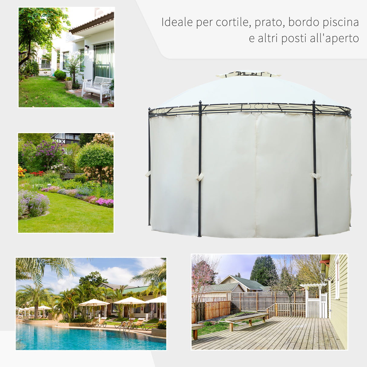 easycomfort easycomfort gazebo da giardino rotondo con doppio tettuccio cinghie e tende 3 5x2 8m bianco