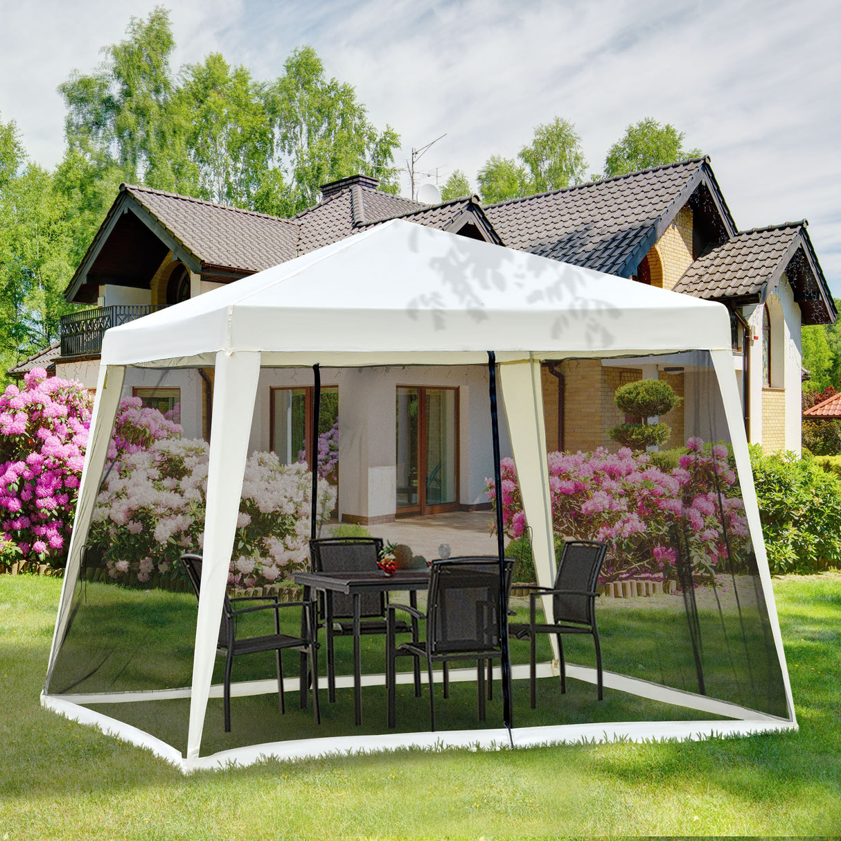 easycomfort easycomfort gazebo da giardino impermeabile con zanzariere beige 3 x 3 x 2.35 m ean 8054144134918