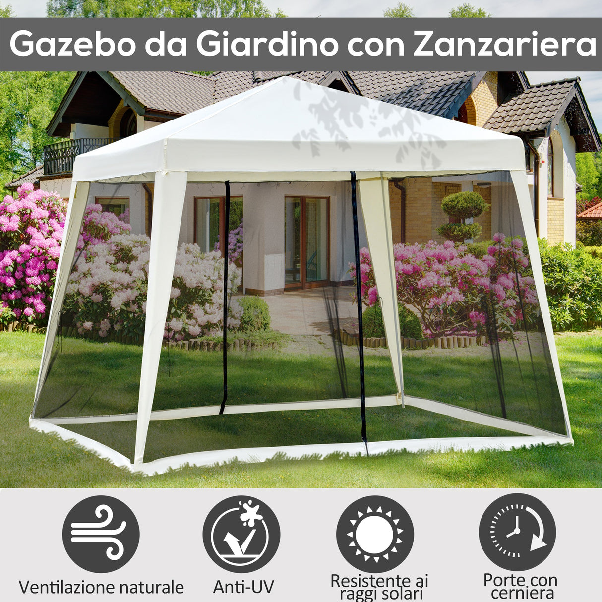 easycomfort easycomfort gazebo da giardino impermeabile con zanzariere beige 3 x 3 x 2.35 m ean 8054144134918