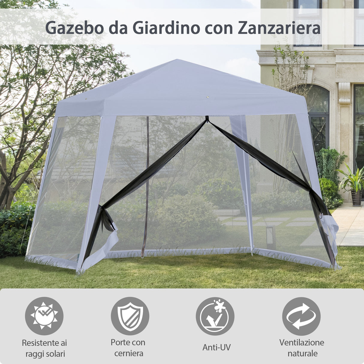 easycomfort easycomfort gazebo da giardino 3x3m con zanzariera copertura in poliestere e struttura in metallo grigio ean 8054144135663