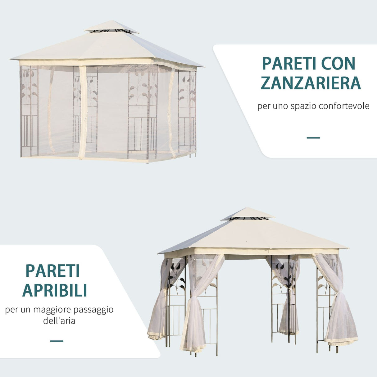 easycomfort easycomfort gazebo da esterno o giardino 3x3m con zanzariera telaio in acciaio e doppio tettuccio bianco ean 8055776913407