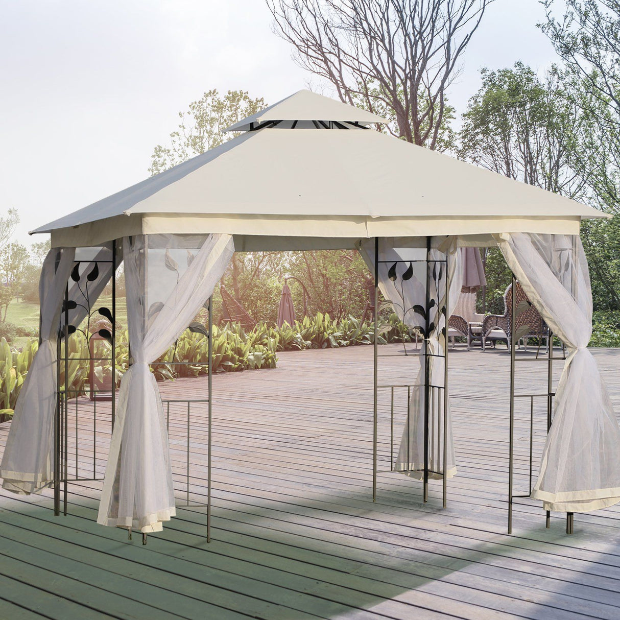 easycomfort easycomfort gazebo da esterno o giardino 3x3m con zanzariera telaio in acciaio e doppio tettuccio bianco ean 8055776913407