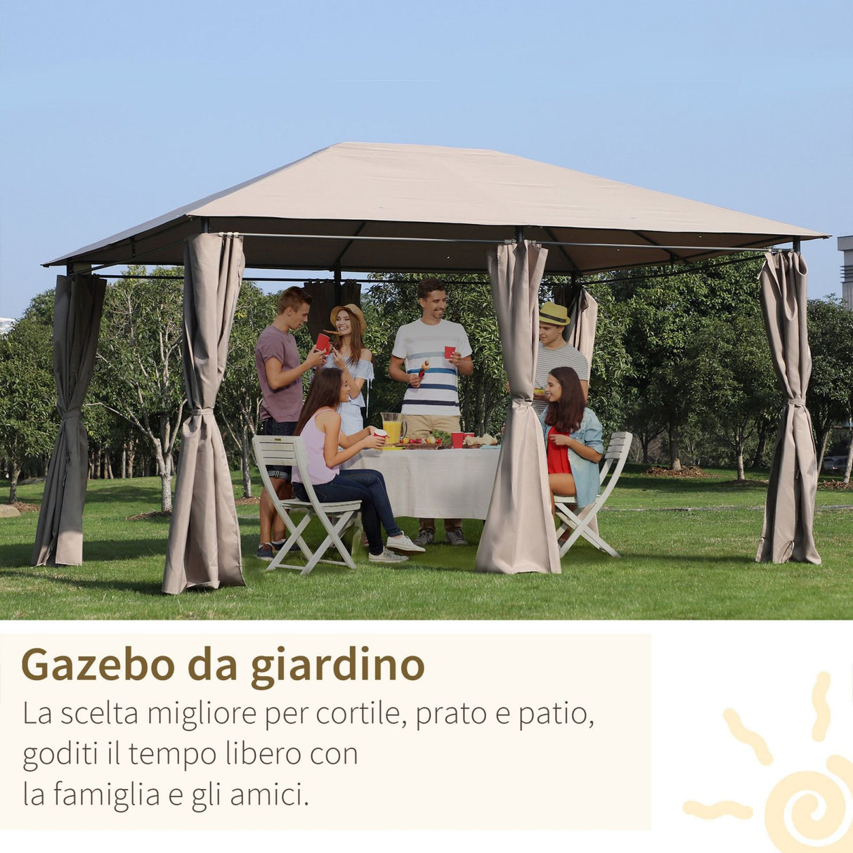easycomfort easycomfort gazebo da giardinotelo in poliestere 6 pareti rimovibili 12 paletti struttura in metallo beige 400 x 300 x 264 cm ean 8055776915128