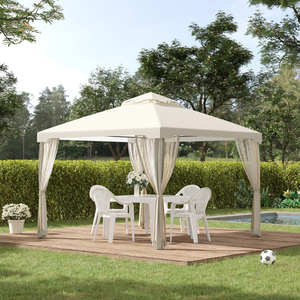 easycomfort easycomfort gazebo da giardino con paletti e corde doppio tetto zanzariera pareti laterali beige 294 x 294 x 263 cm ean 8054144137995