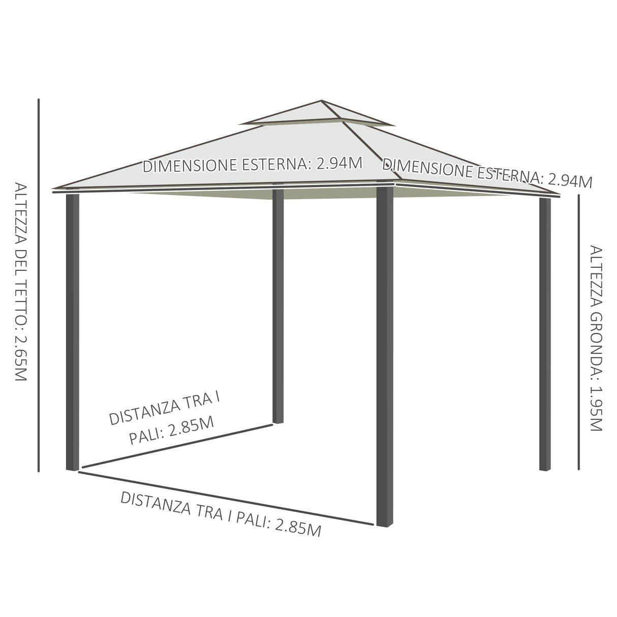 easycomfort easycomfort gazebo da giardino con paletti e corde doppio tetto zanzariera pareti laterali beige 294 x 294 x 263 cm ean 8054144137995