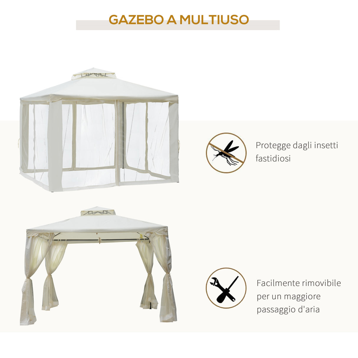 easycomfort easycomfort gazebo da giardino con paletti e corde doppio tetto zanzariera pareti laterali beige 294 x 294 x 263 cm ean 8054144137995