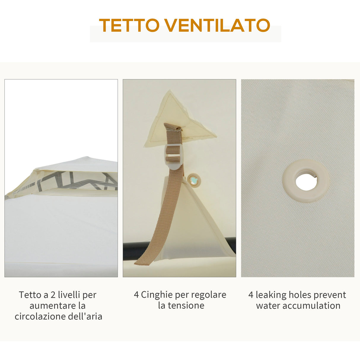 easycomfort easycomfort gazebo da giardino con paletti e corde doppio tetto zanzariera pareti laterali beige 294 x 294 x 263 cm ean 8054144137995