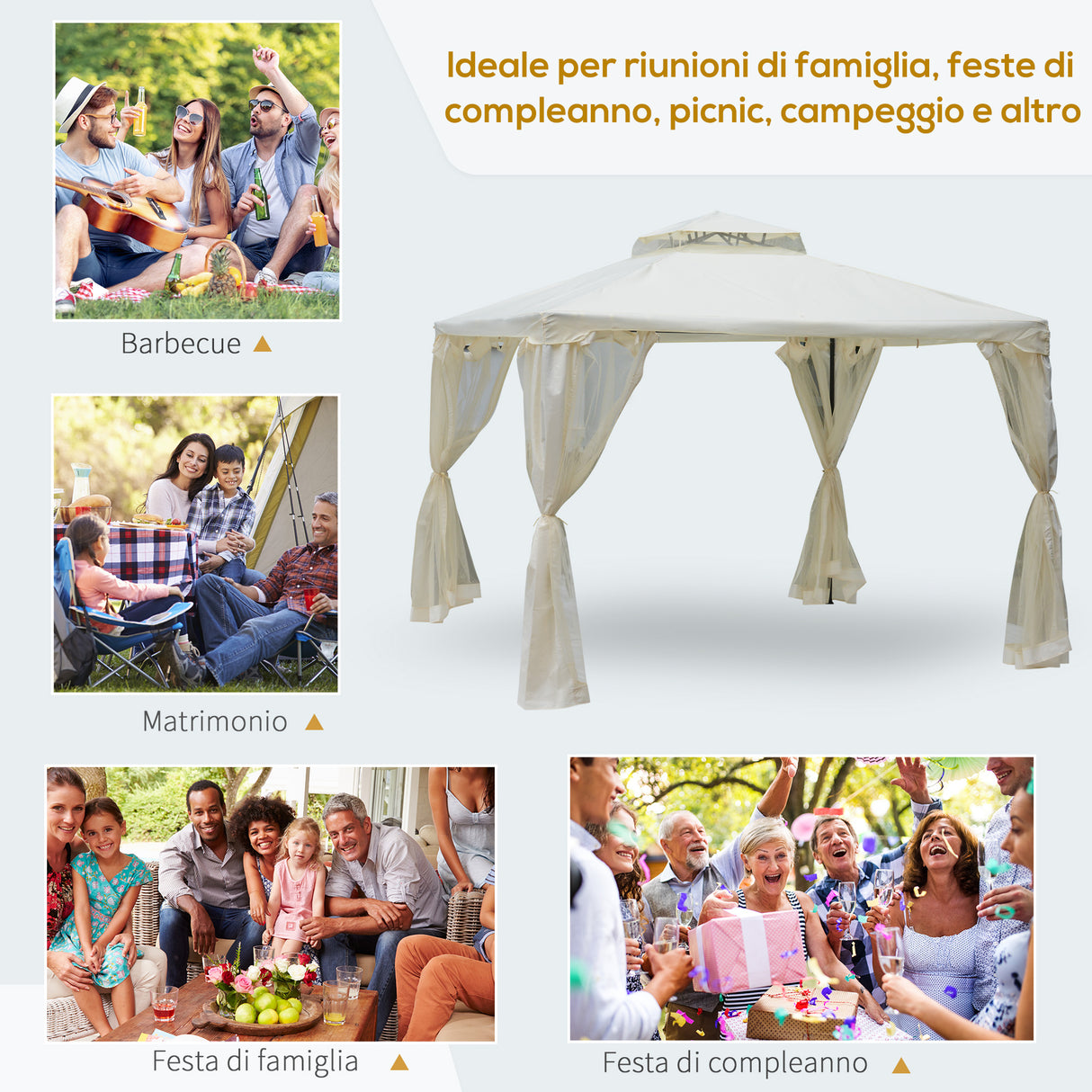 easycomfort easycomfort gazebo da giardino con paletti e corde doppio tetto zanzariera pareti laterali beige 294 x 294 x 263 cm ean 8054144137995