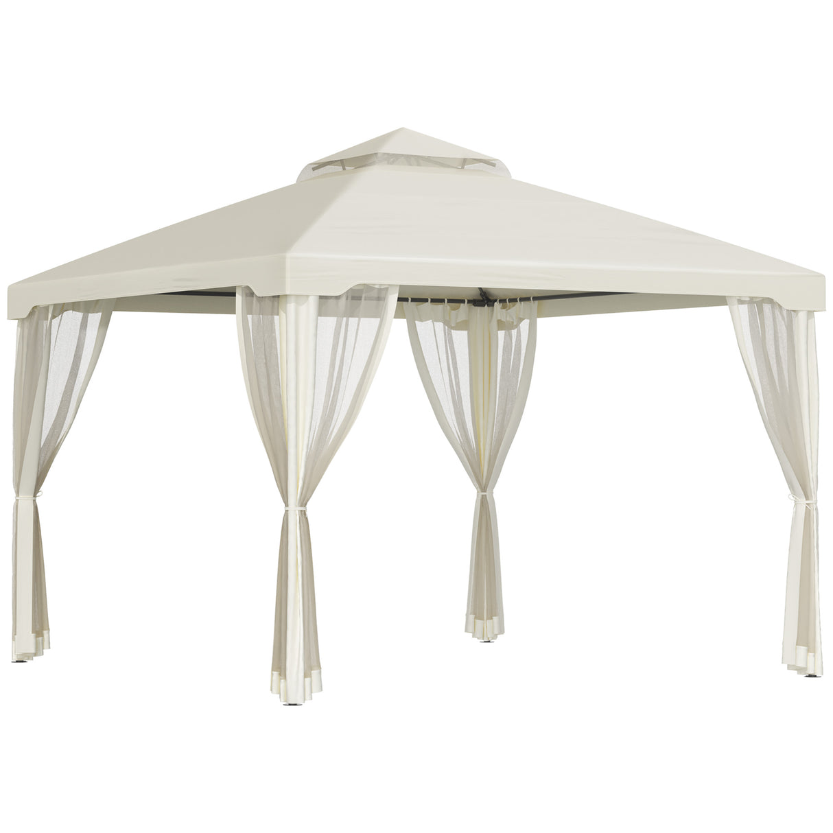 easycomfort easycomfort gazebo da giardino con paletti e corde doppio tetto zanzariera pareti laterali beige 294 x 294 x 263 cm ean 8054144137995