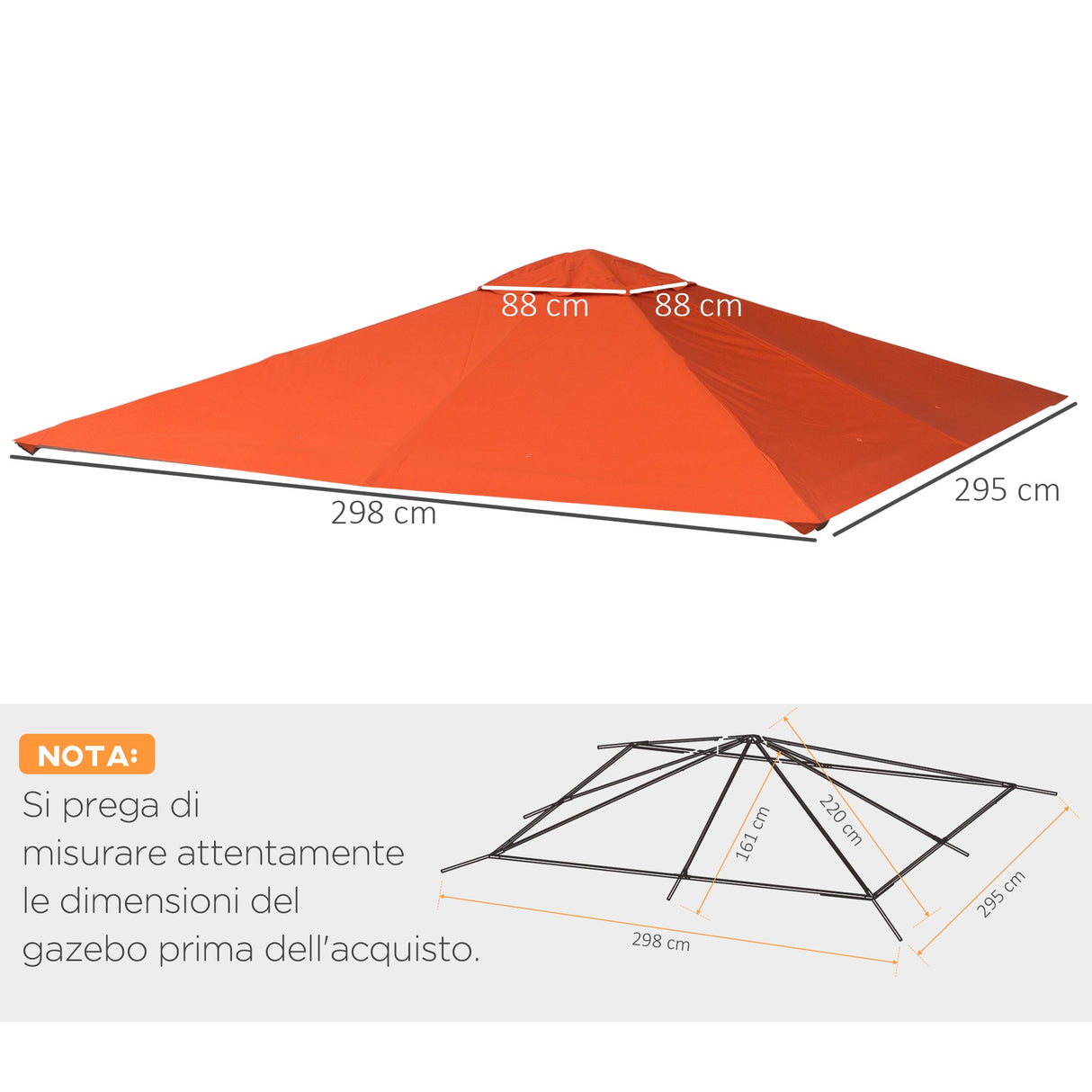 easycomfort easycomfort tetto di ricambio per gazebo 3x3m in poliestere impermeabile anti uv arancione ean 8054111841467