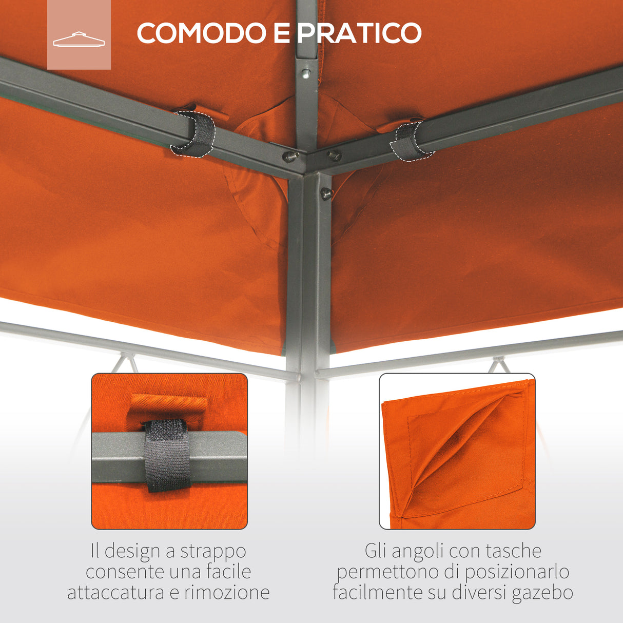 easycomfort easycomfort tetto di ricambio per gazebo 3x3m in poliestere impermeabile anti uv arancione ean 8054111841467