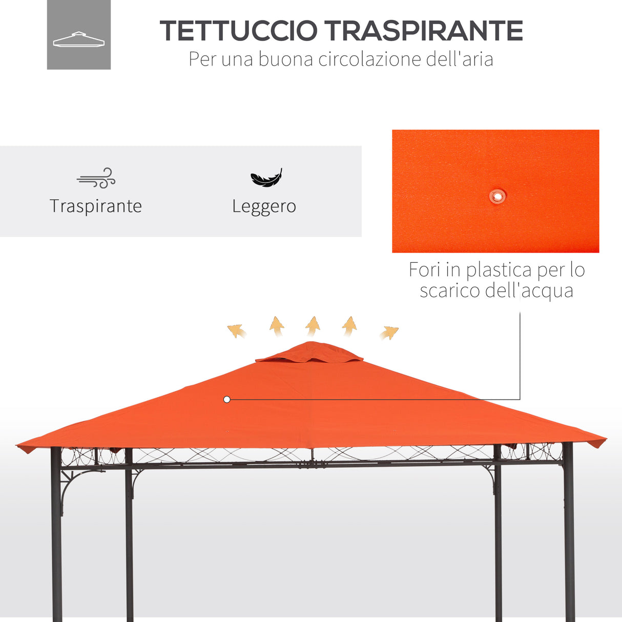 easycomfort easycomfort tetto di ricambio per gazebo 3x3m in poliestere impermeabile anti uv arancione ean 8054111841467