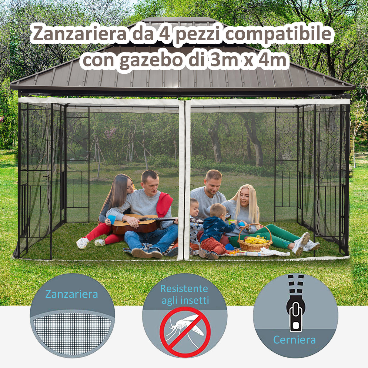 easycomfort easycomfort zanzariera per gazebo tende di ricambio universale con cerniere 352x207cm nerobeige
