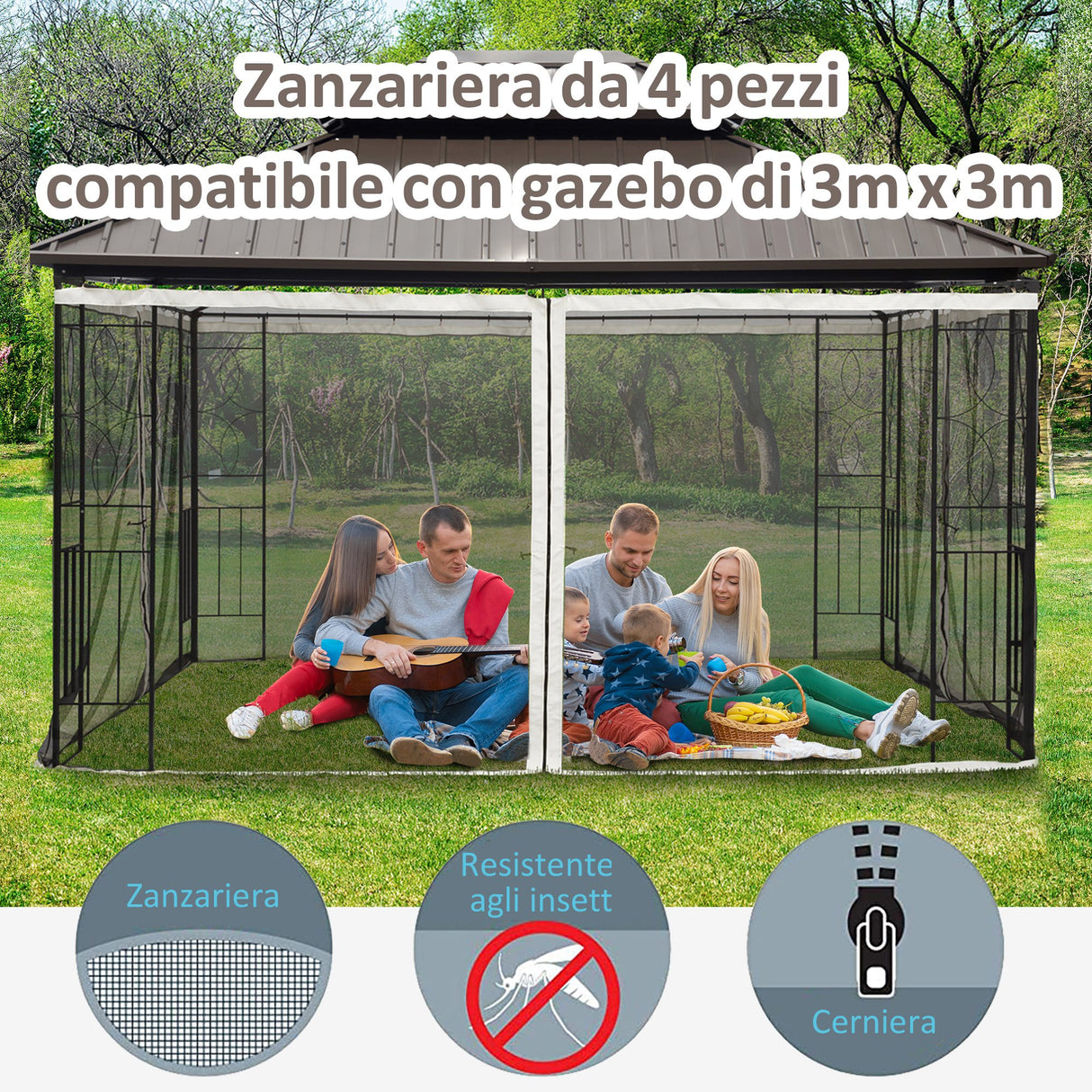 easycomfort easycomfort zanzariera per gazebo tende di ricambio universale con cerniere 302x207cm nerobeige