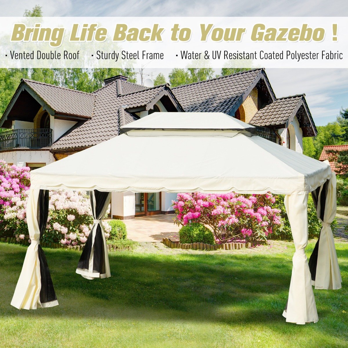 easycomfort easycomfort gazebo con doppio tetto zanzariere tende bianco crema 3x4m ean 8055776915227