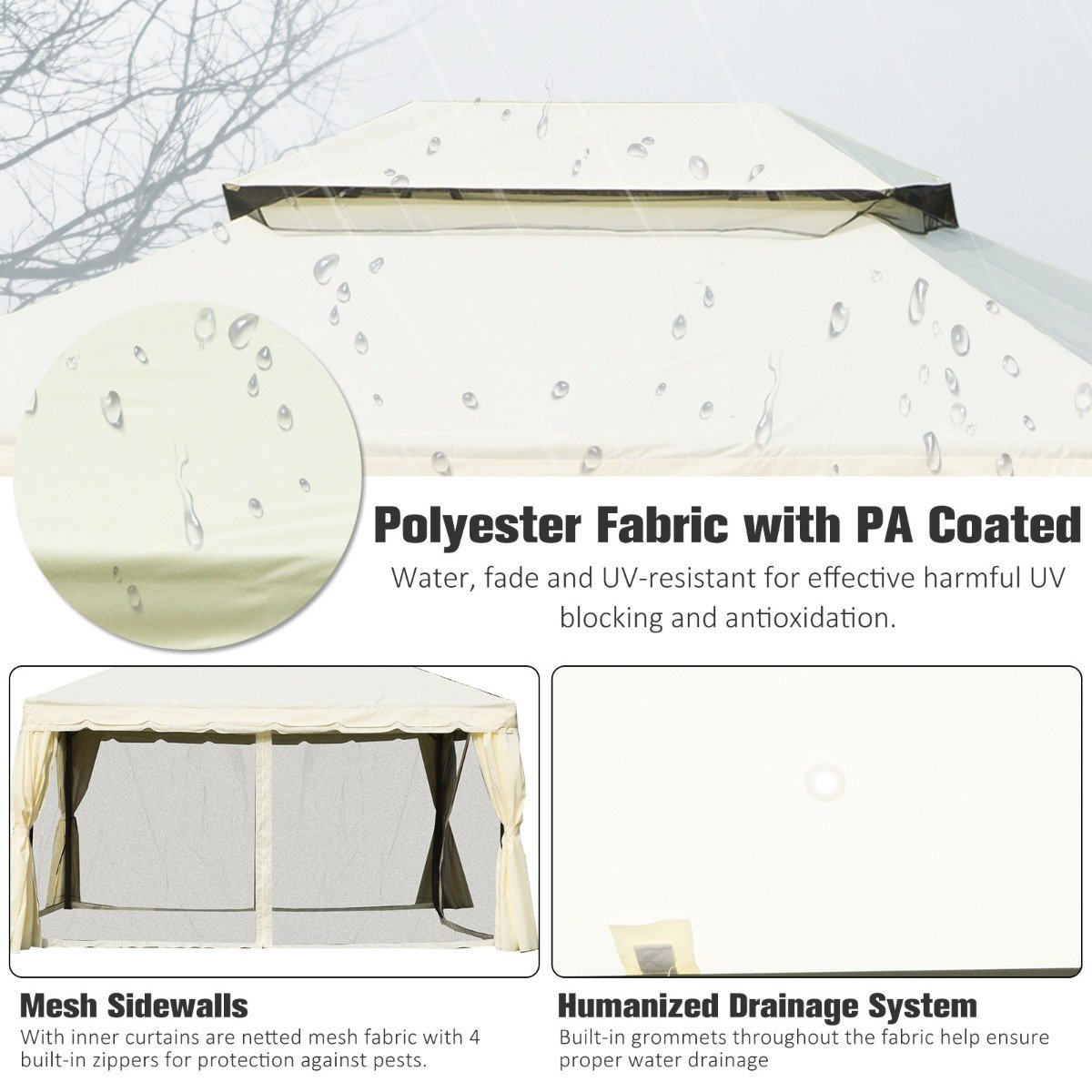 easycomfort easycomfort gazebo con doppio tetto zanzariere tende bianco crema 3x4m ean 8055776915227