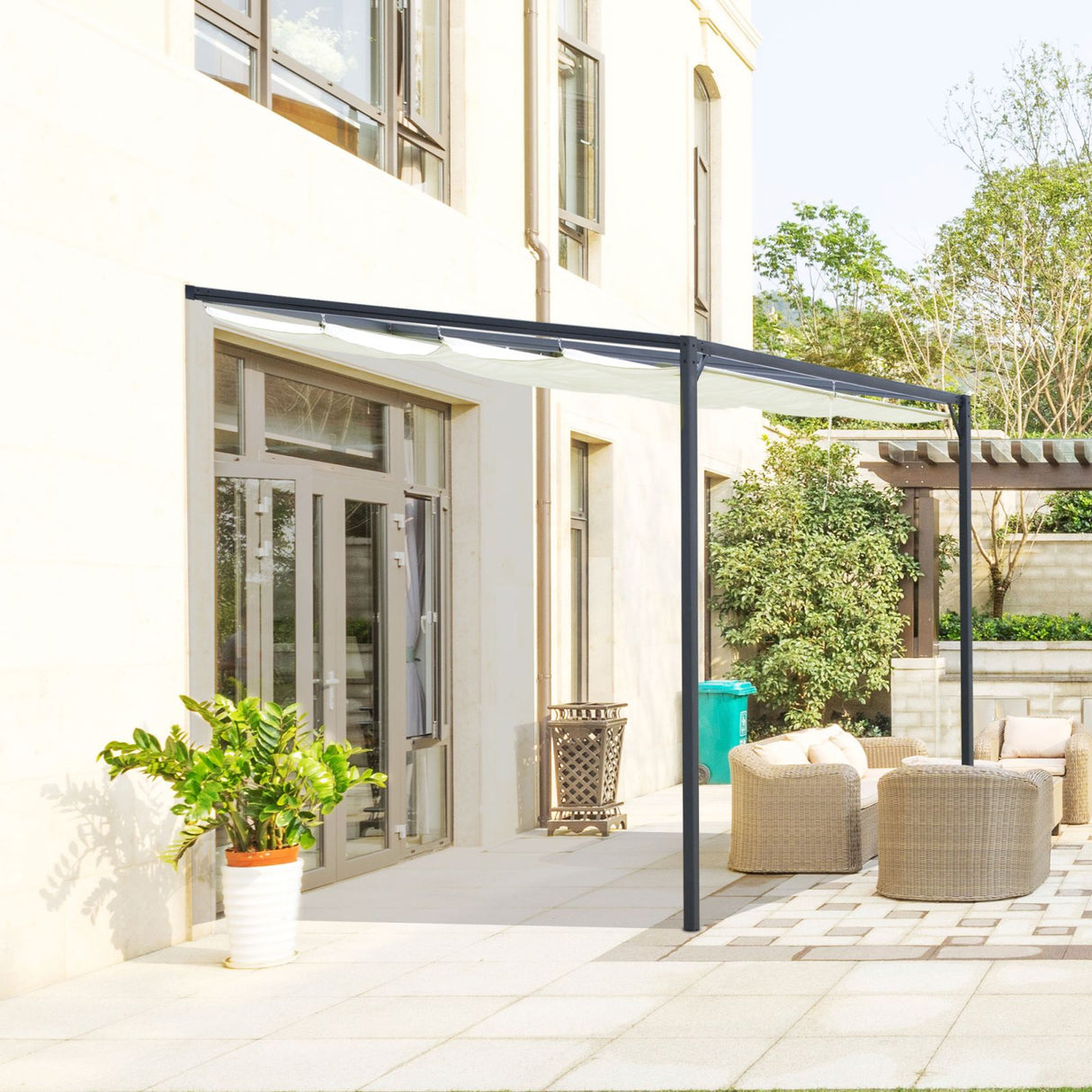 easycomfort easycomfort pergola a parete 3x3m da giardino in metallo con tettuccio scorrevole bianco crema ean 8055776910543