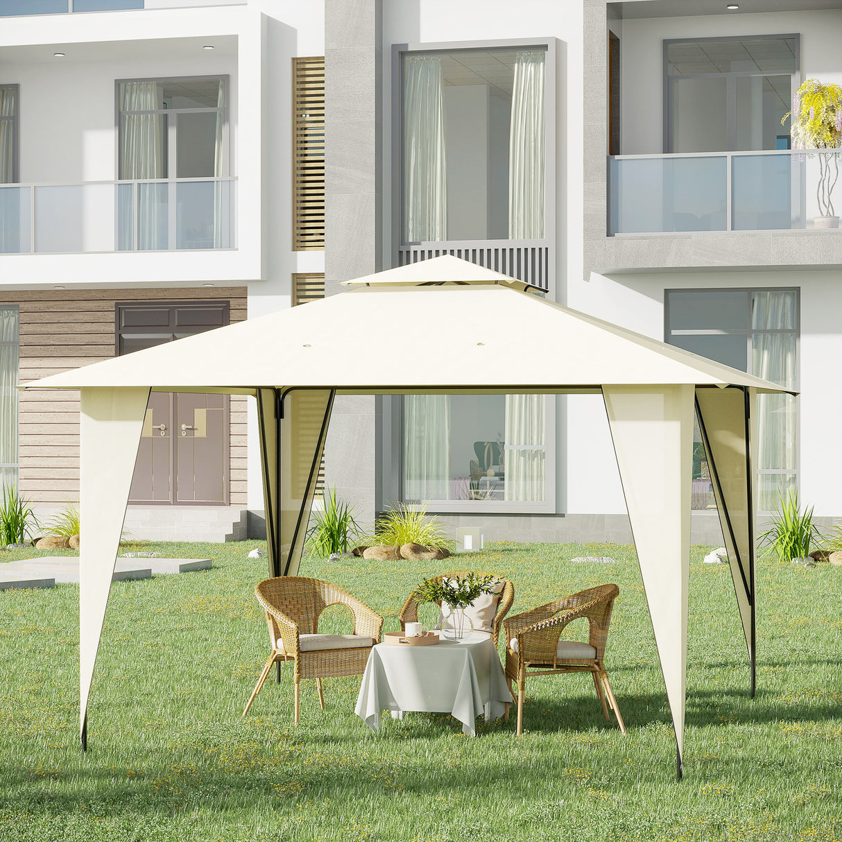 easycomfort easycomfort gazebo da esterno o giardino in metallo con doppio tettuccio beige ean 8055776912899