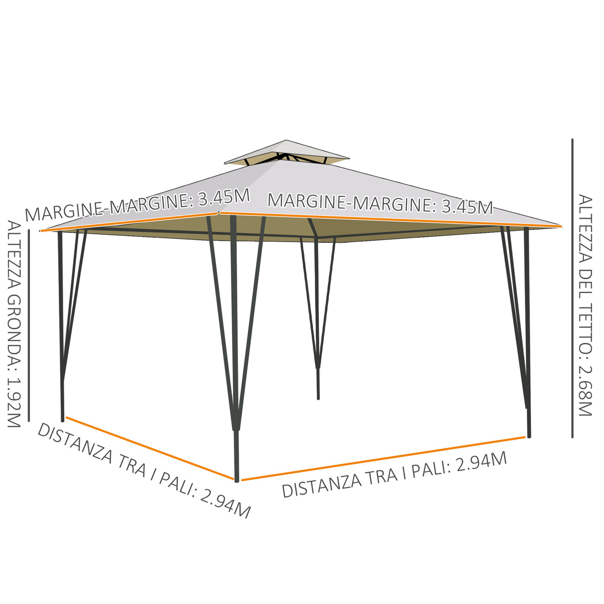 easycomfort easycomfort gazebo da esterno o giardino in metallo con doppio tettuccio beige ean 8055776912899