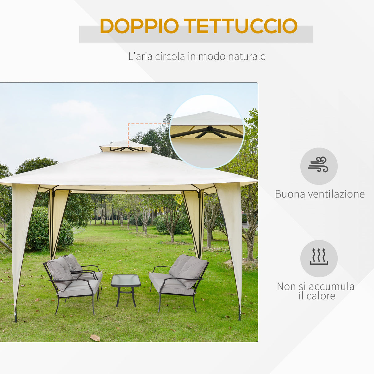 easycomfort easycomfort gazebo da esterno o giardino in metallo con doppio tettuccio beige ean 8055776912899