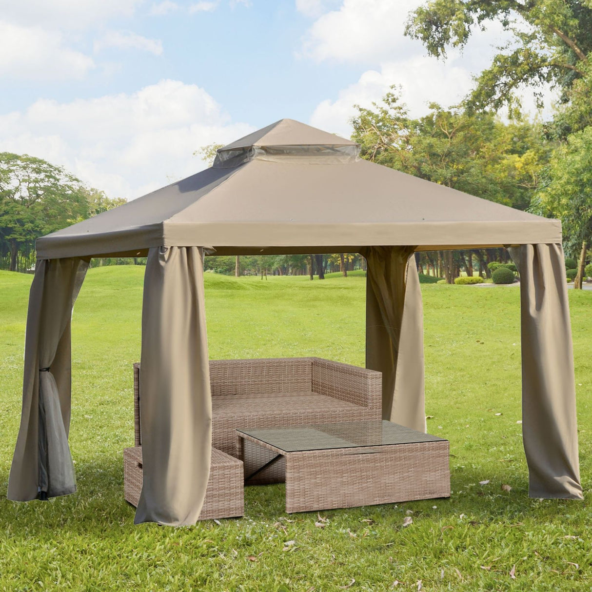 easycomfort easycomfort gazebo da giardino 3x3m in metallo con zanzariera e tetto a 2 livelli in poliestere cachi ean 8055776914671