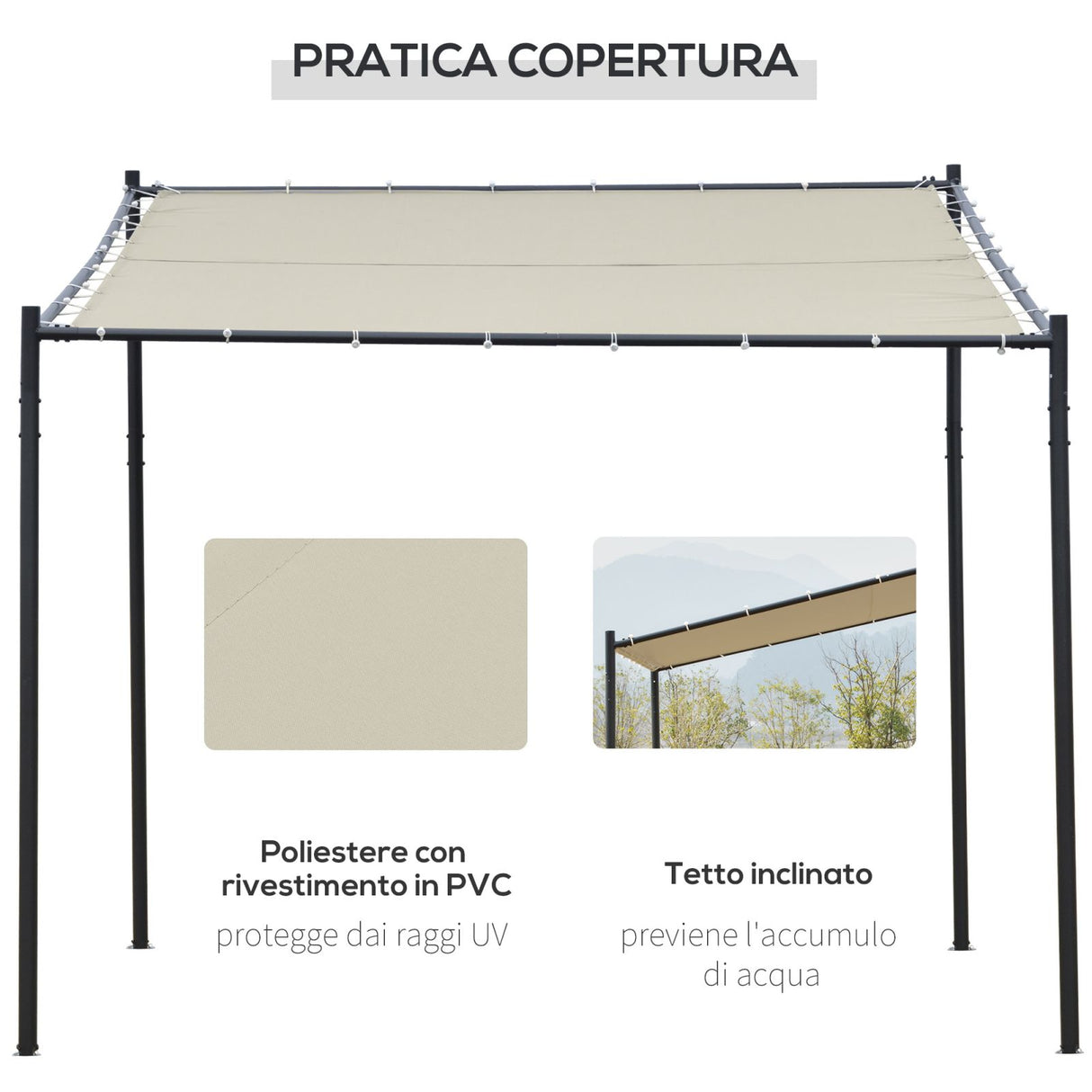 easycomfort easycomfort gazebo pergola da esterno e giardino 3x2.85x2.82m in metallo e poliestere beige pergola addossata ean 8055776912103