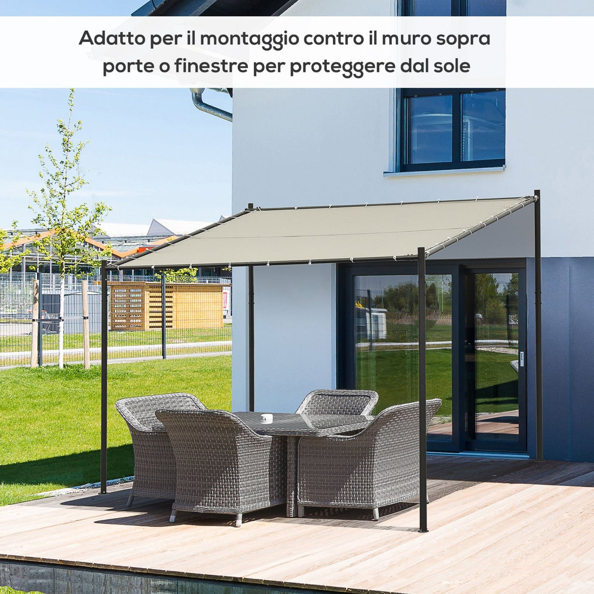 easycomfort easycomfort gazebo pergola da esterno e giardino 3x2.85x2.82m in metallo e poliestere beige pergola addossata ean 8055776912103