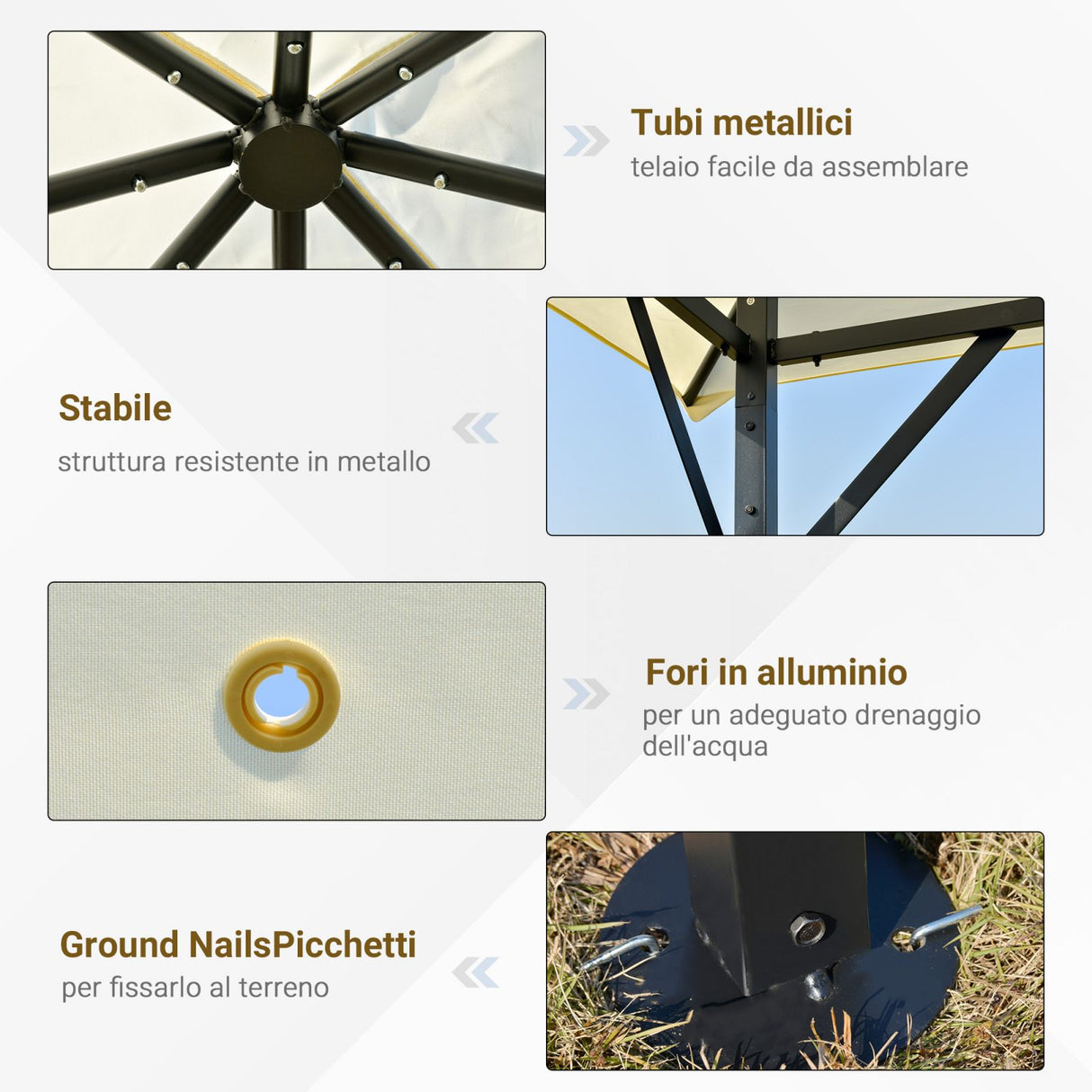 easycomfort easycomfort gazebo da giardino 3x3m in metallo con doppio tettuccio bianco crema ean 8055776912592