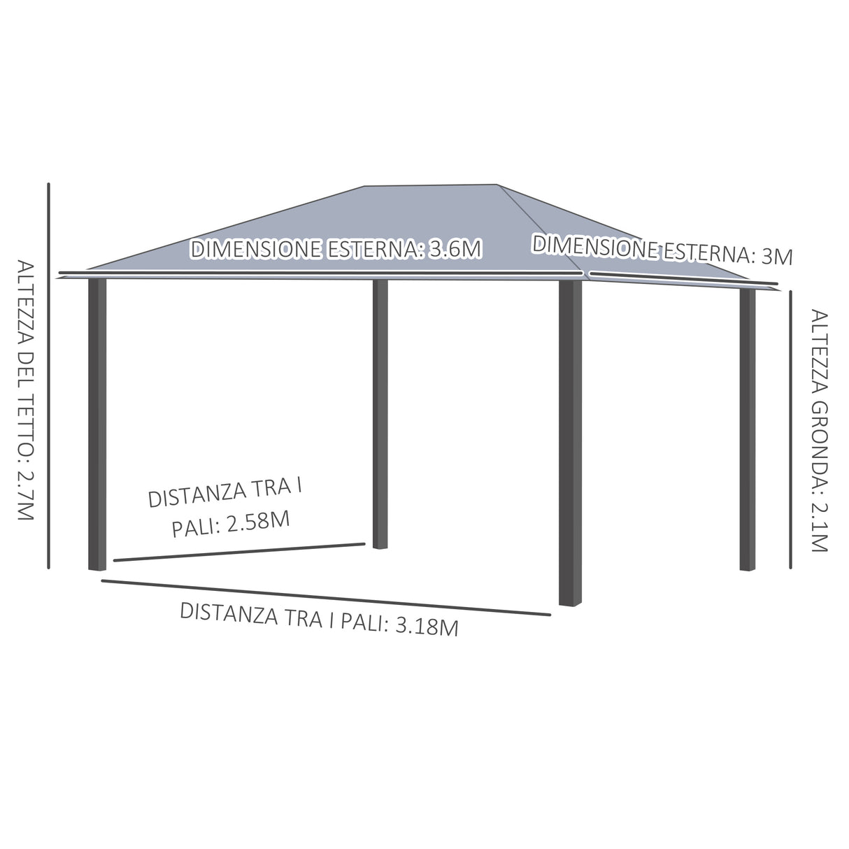 easycomfort easycomfort gazebo da giardino con zanzariera 3.6x3m tetto policarbonato marrone